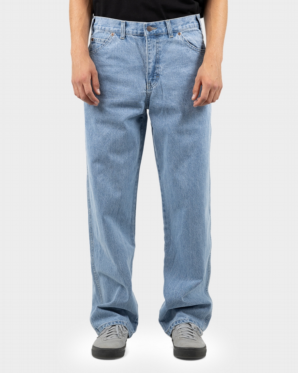 BOSS - Relaxed-fit jeans in wrinkle-effect rigid blue denim