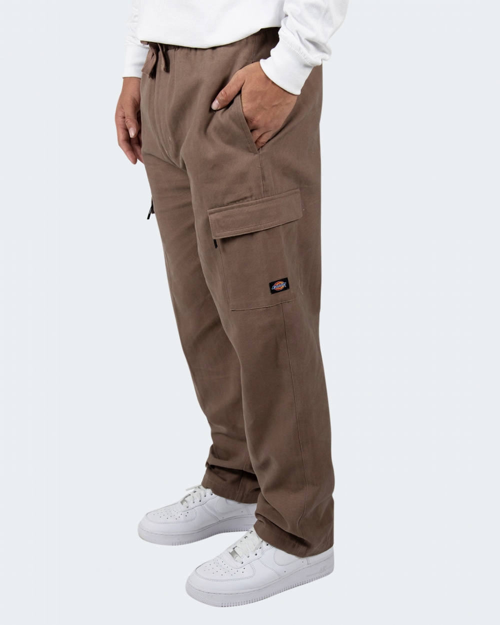 Solid Relaxed Fit Cargo Jeans with Button Closure