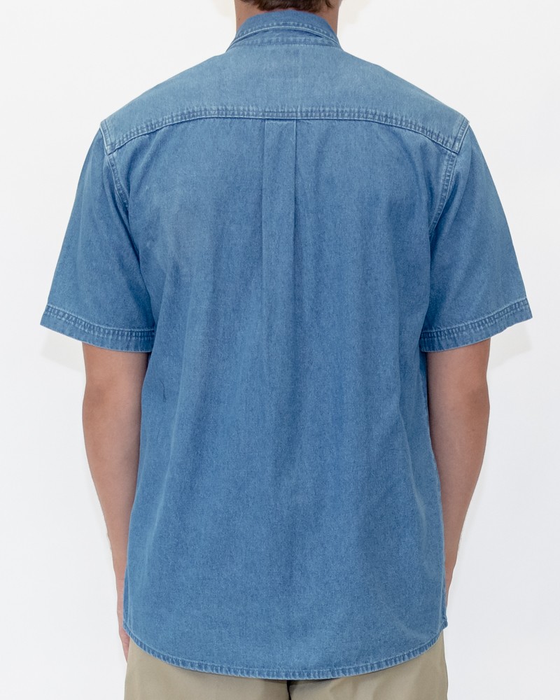 Dickies shirts Mens Short Sleeve Button-Down Blue Denim Shirt Cotton WS300