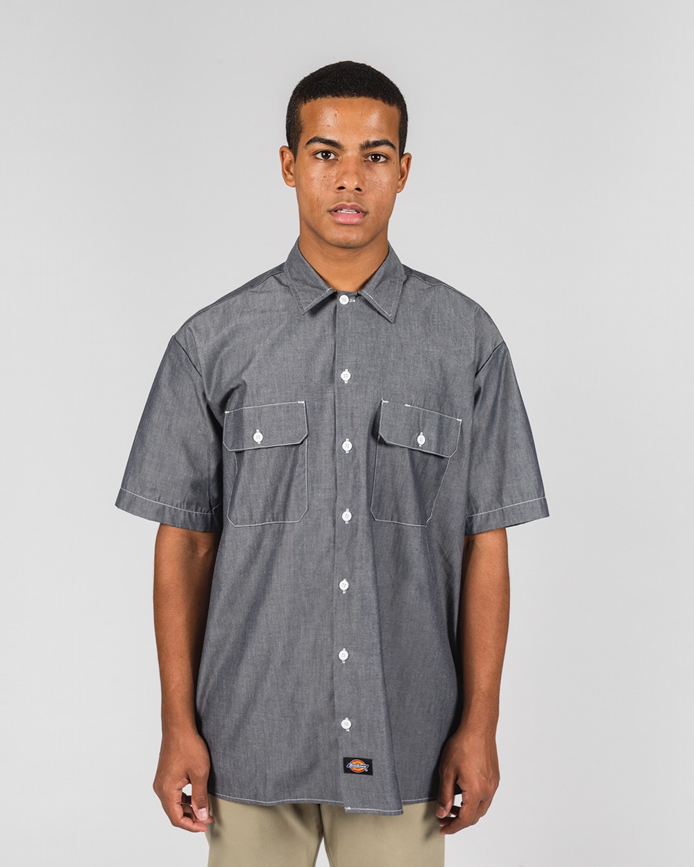 dickies short sleeve denim work shirt